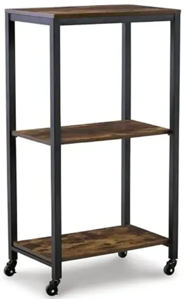 Signature Design by Ashley Bevinfield Vintage Metal Frame 3 Shelf Bar Cart, Dark Brown & Black