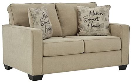 Signature Design by Ashley Lucina Casual Upholstered Loveseat with Accent Pillows, Beige