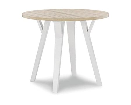Signature Design by Ashley Grannen Modern Round Dining Room Table, White & Natural Wood