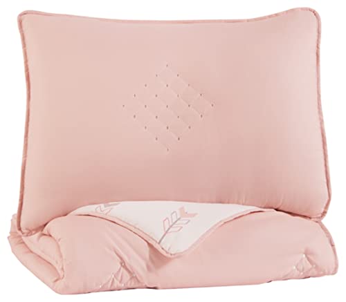 Signature Design by Ashley Lexann Twin Youth Mountain Pattern Comforter Set with Sham, Pink & White