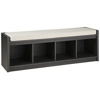 Signature Design by Ashley Yarlow Modern 4 Cubby Upholstered Storage Bench, Charcoal Gray