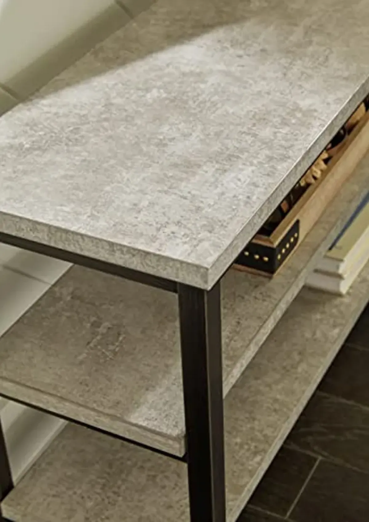 Signature Design by Ashley Shybourne Casual Faux Concrete Sofa Table, Gray & Aged Brown