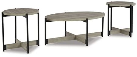 Signature Design by Ashley Nevilyn Contemporary 3-Piece Table Set, Includes Coffee Table and 2 End Tables, Gray & Black
