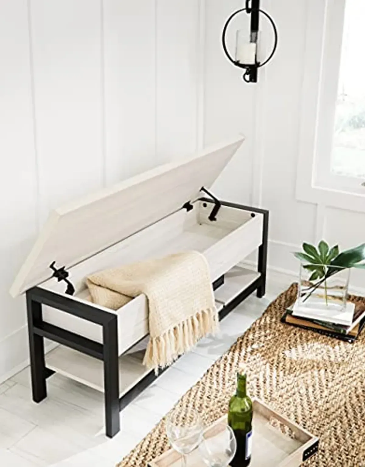 Signature Design by Ashley Rhyson Modern Storage Bench, Black & White