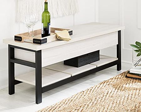 Signature Design by Ashley Rhyson Modern Storage Bench, Black & White