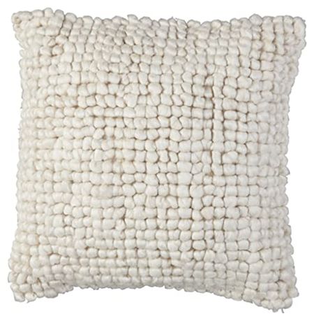 Signature Design by Ashley Aavie Farmhouse Square Wool Accent Pillow, 20 x 20 Inches, White