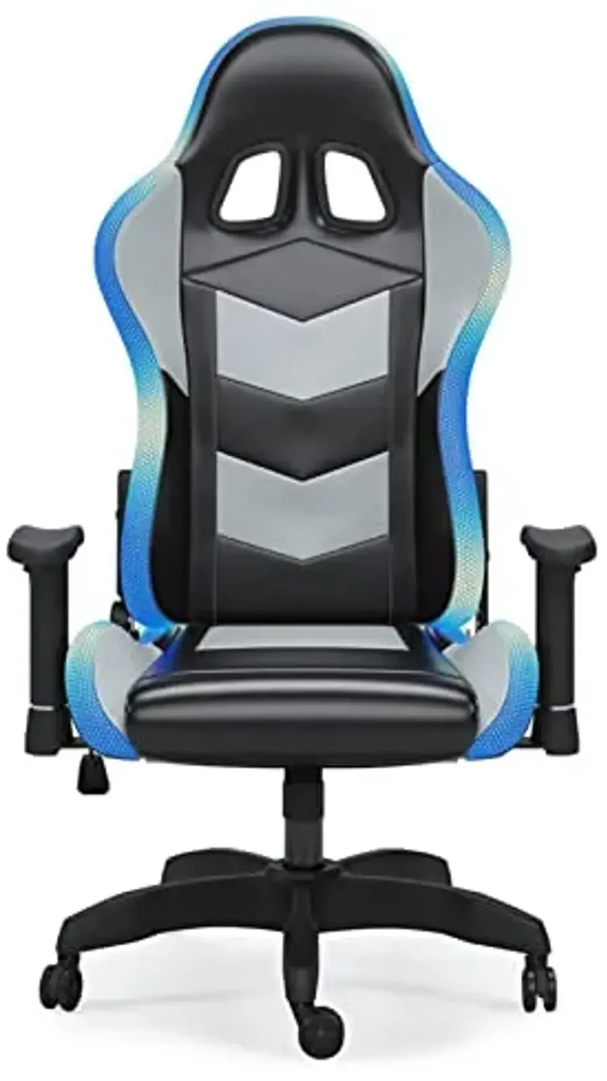 Signature Design by Ashley Lynxtyn Swivel Home Office Gaming Chair with LED Lighting, Black & Gray