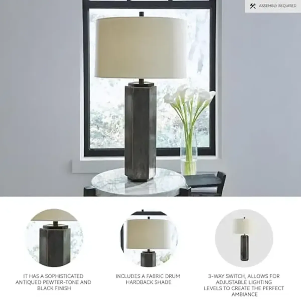 Signature Design by Ashley Dirkton Contemporary 31.38" Table Lamp, Antique Pewter Finish