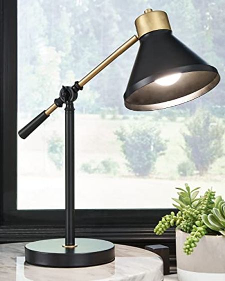 Signature Design by Ashley Garville 19" Modern Metal Adjustable Desk Lamp, Black & Gold