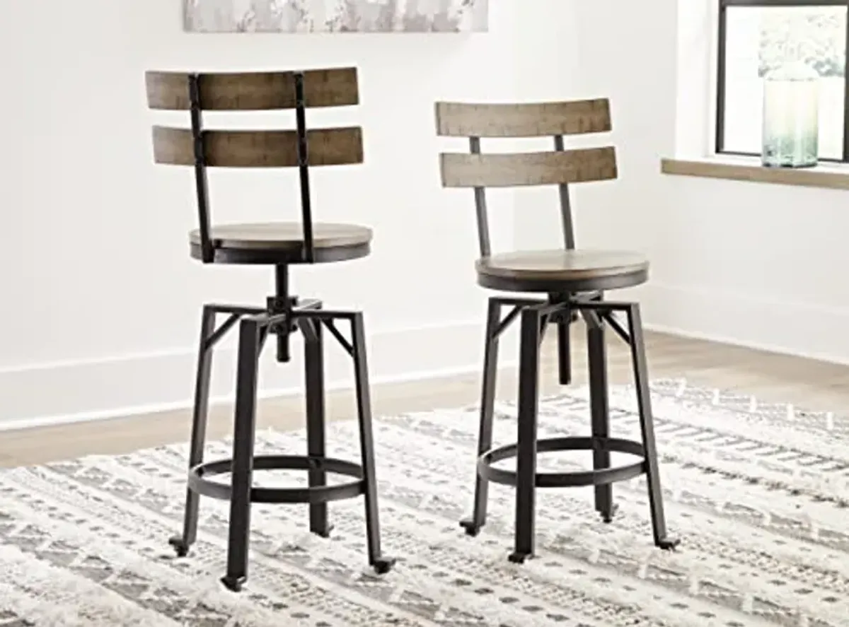 Signature Design by Ashley Lesterton Urban Industrial Counter Height Barstool, 2 Count, Light Brown & Black