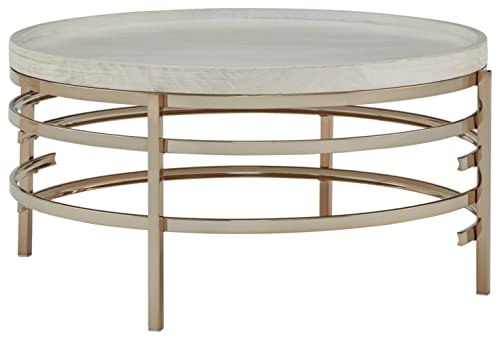 Signature Design by Ashley Montiflyn Contemporary Round Cocktail Table, White with Gold Legs