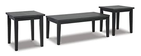 Signature Design by Ashley Garvine Contemporary 3 Piece Occasional Table Set, Includes coffee table & 2 end tables, Gray & Black
