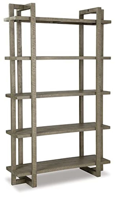 Signature Design by Ashley Bergton 78.25" Casual 5-Tier Ladder Bookcase, Light Gray