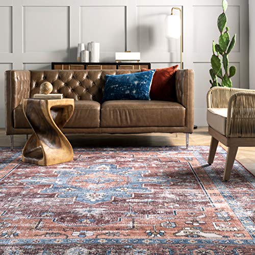 nuLOOM Zena Medallion Machine Washable Area Rug, 8' x 10', Rust