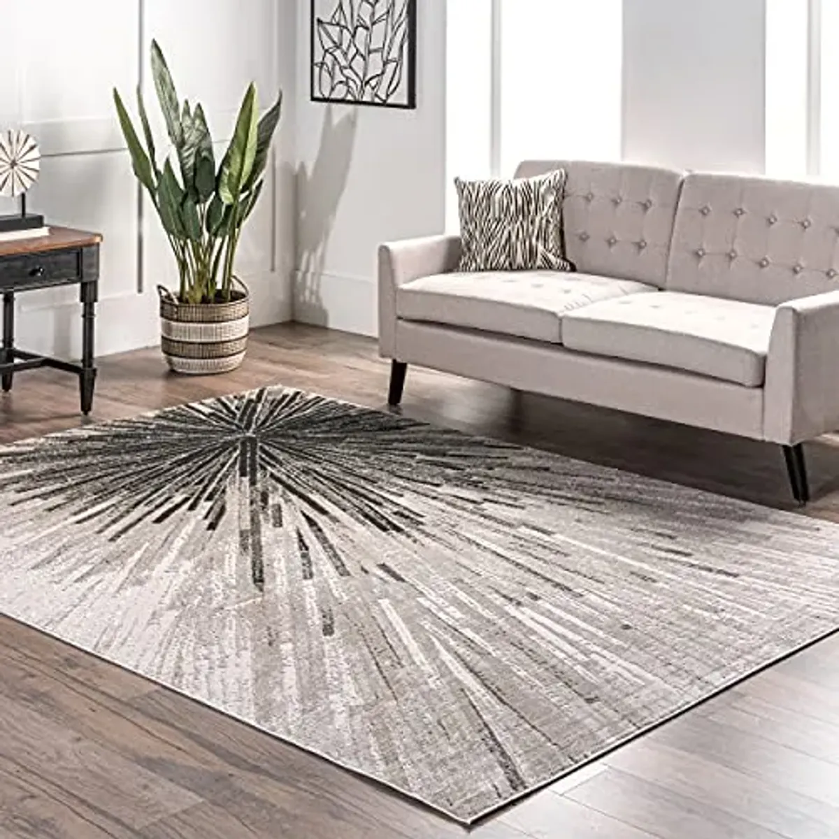 nuLOOM Amaya Beige/Ivory, 4'3" x 6'3", Abstract, Recycled Polypropylene & Polyester, Soft and Cozy, High Traffic, Stain Resistant, Durable Area Rug for Bedroom, Living Room, Dining, Foyer, Entryway