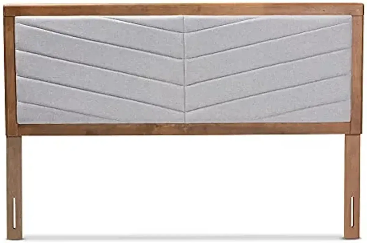 Baxton Studio IDEN Modern and Contemporary Light Grey Fabric Upholstered and Walnut Brown Finished Wood Full Size Headboard