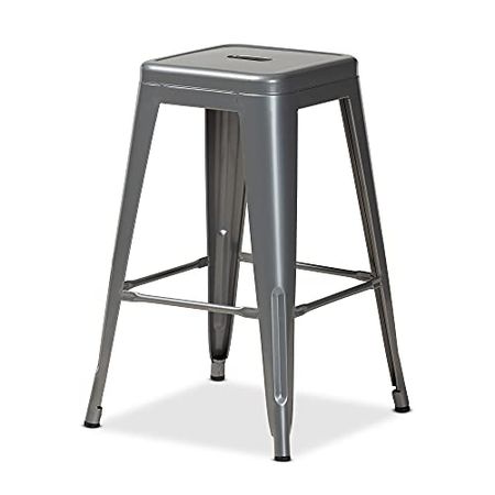 Baxton Studio Horton Counter Stool and Contemporary Industrial Grey Finished Metal 4-Piece Stackable Counter Stool Set