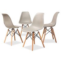 Baxton Studio Jaspen Modern and Contemporary Beige Finished Polypropylene Plastic and Oak Brown Finished Wood 4-Piece Dining Chair Set