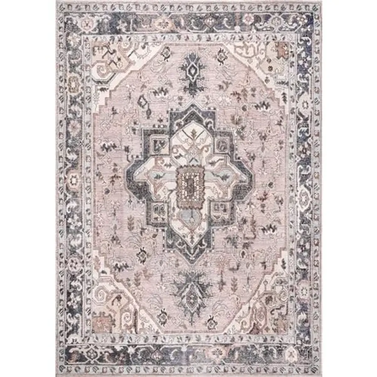 nuLOOM Sasha Machine Washable Medallion Ultra Thin Area Rug, 6x9, Pink
