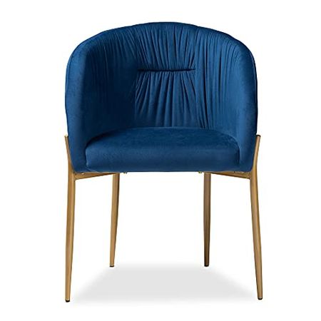 Baxton Studio Ballard Modern Luxe and Glam Navy Blue Velvet Fabric Upholstered and Gold Finished Metal Dining Chair