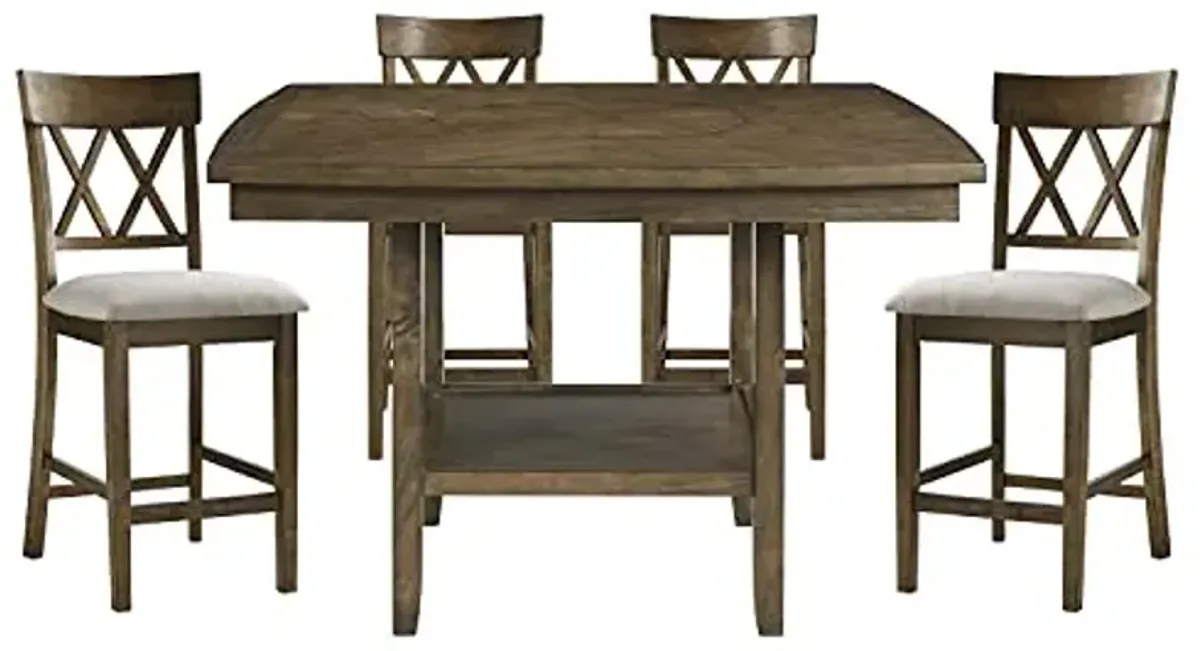Lexicon Attis 5-Piece Counter Height Dining Set (Cross Back), Light Oak