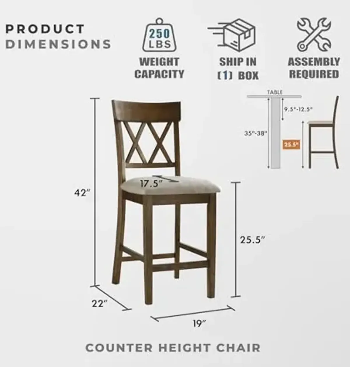 Lexicon Counter Height Stools Set of 2 - Attis Kitchen Counter Stools Set of 2, Upholstered Padded 25.5" Seat Height, Sturdy Solid Wood, Farmhouse Kitchen Chairs, Cross Back, Easy Assembly, Light Oak