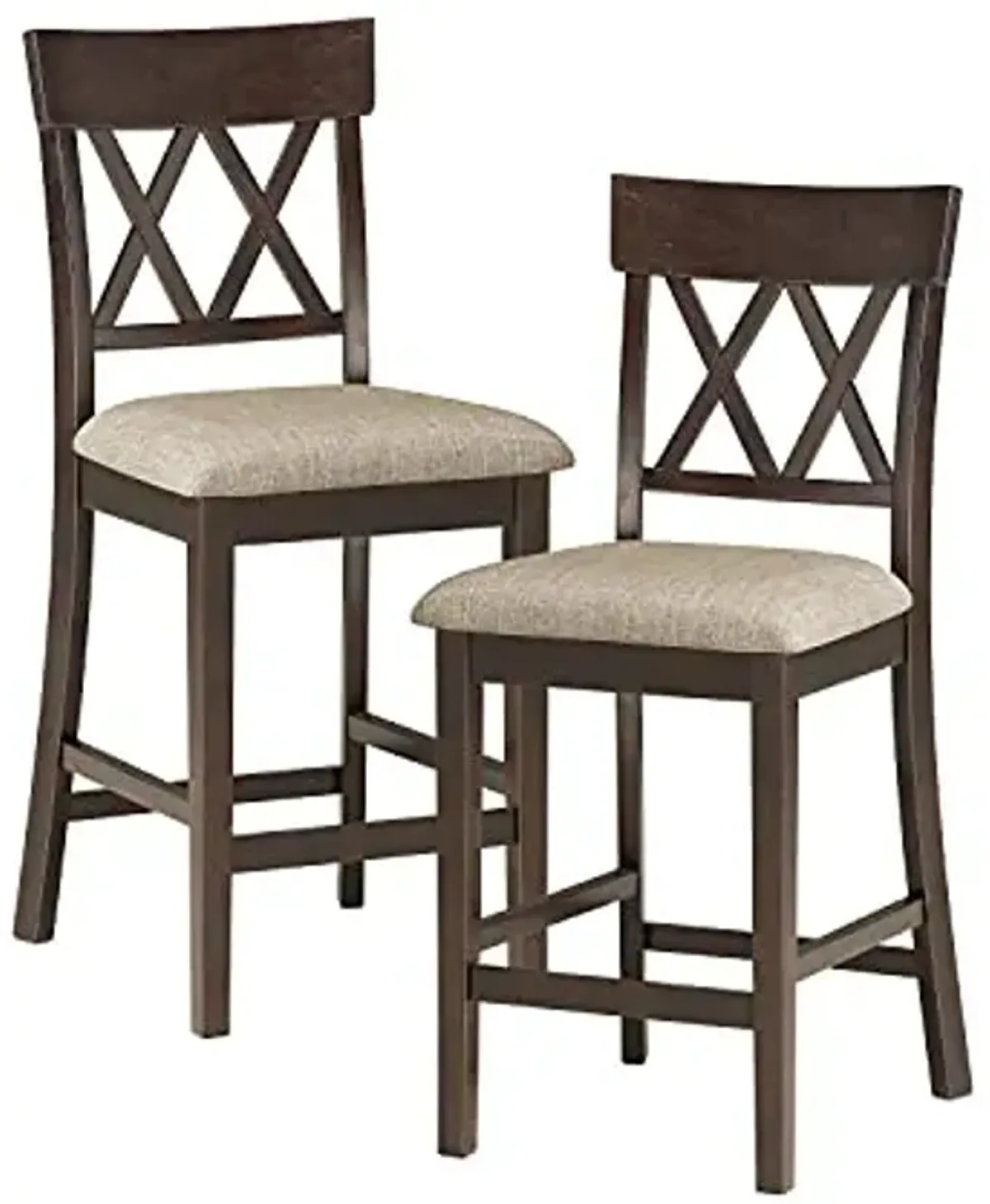 Counter Height Stools Set of 2 - Attis Kitchen Counter Stools Set of 2, Upholstered Padded 25.5" Seat Height, Sturdy Solid Wood, Farmhouse Kitchen Chairs, Cross Back, Easy Assembly, Dark Brown
