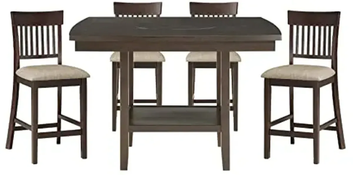 Lexicon Attis 5-Piece Counter Height Dining Set (Slat Back), Dark Brown