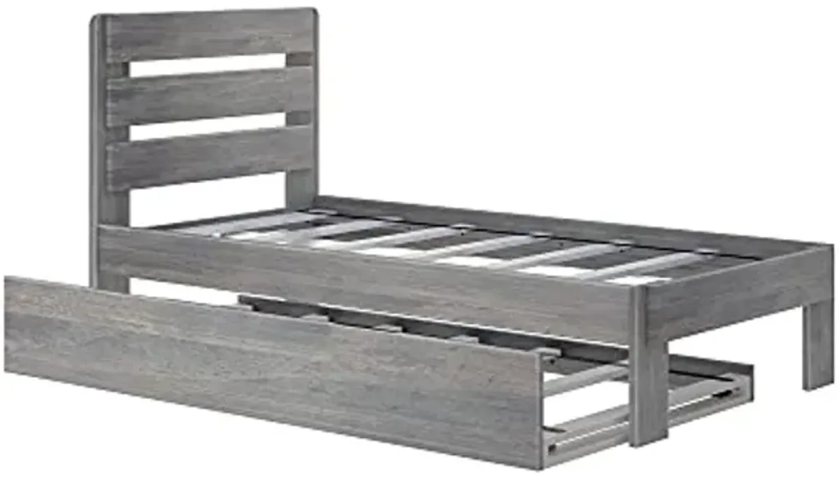 Max & Lily Modern Farmhouse Twin Bed with Plank Headboard and Trundle, Driftwood