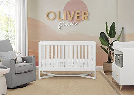 Delta Children Tribeca 4-in-1 Baby Convertible Crib + Simmons Kids Quiet Nights Crib and Toddler Mattress Made from Recycled Water Bottles/GREENGUARD Gold Certified [Bundle], Bianca White