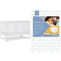 Delta Children Tribeca 4-in-1 Baby Convertible Crib + Simmons Kids Quiet Nights Crib and Toddler Mattress Made from Recycled Water Bottles/GREENGUARD Gold Certified [Bundle], Bianca White