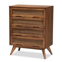 Baxton Studio Barrett Brown Finished Wood and Synthetic Rattan 4-Drawer Chest