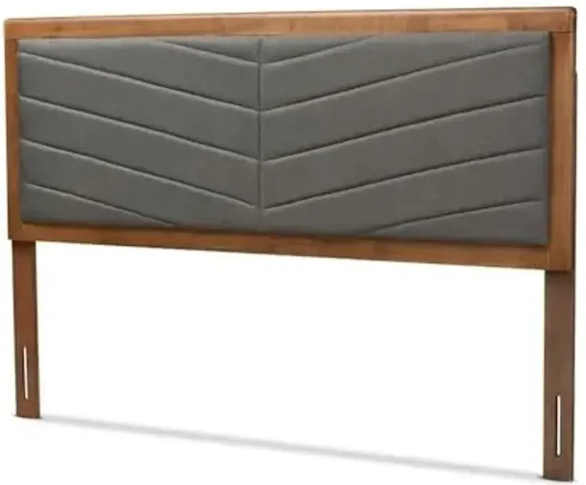 Baxton Studio Iden Modern and Contemporary Dark Grey Fabric Upholstered and Walnut Brown Finished Wood Queen Size Headboard