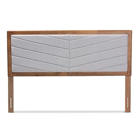 Baxton Studio IDEN Modern and Contemporary Light Grey Fabric Upholstered and Walnut Brown Finished Wood King Size Headboard