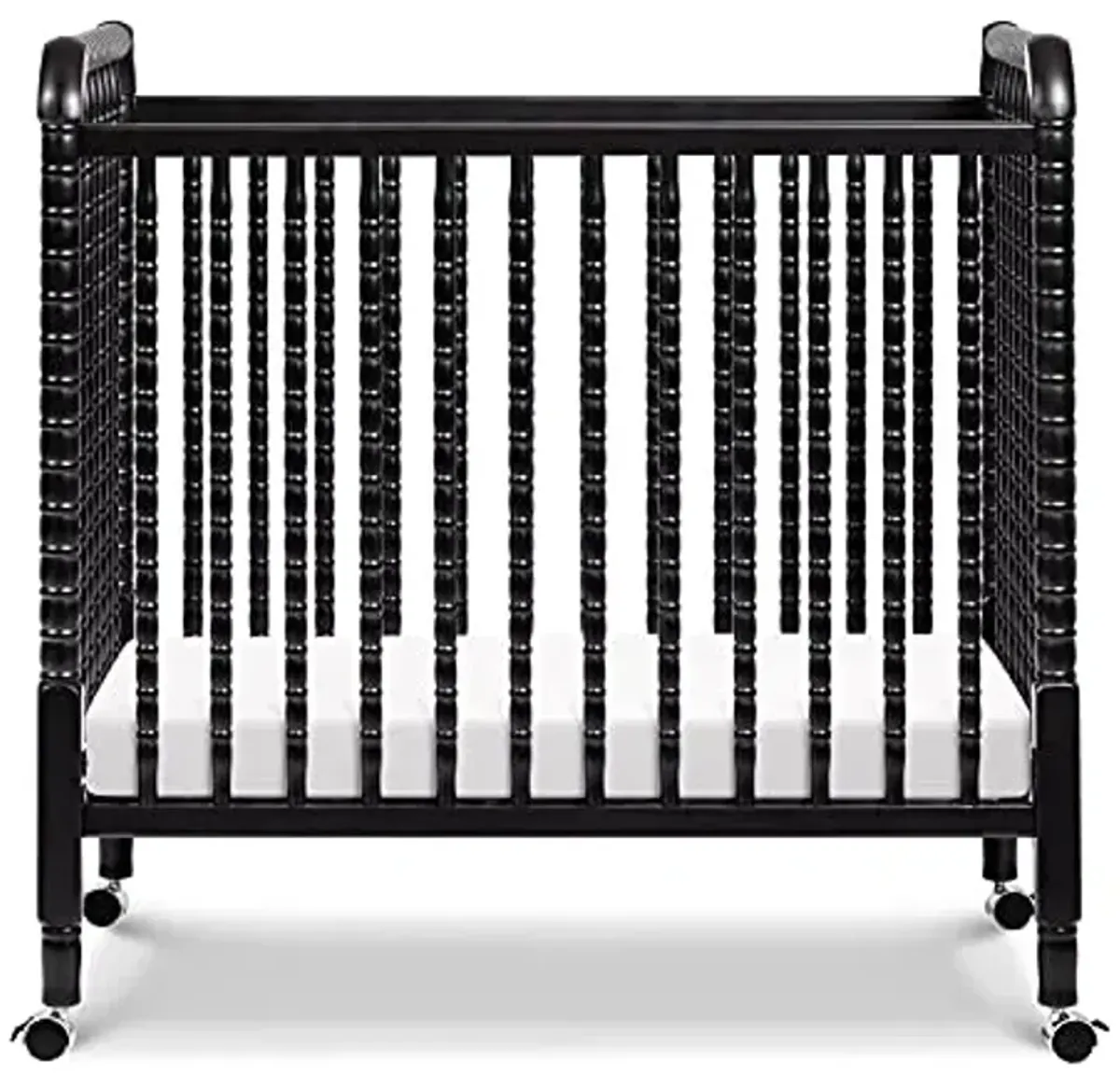 Davinci Jenny Lind 3-in-1 Convertible Mini Crib in Ebony, Removable Wheels, Greenguard Gold Certified