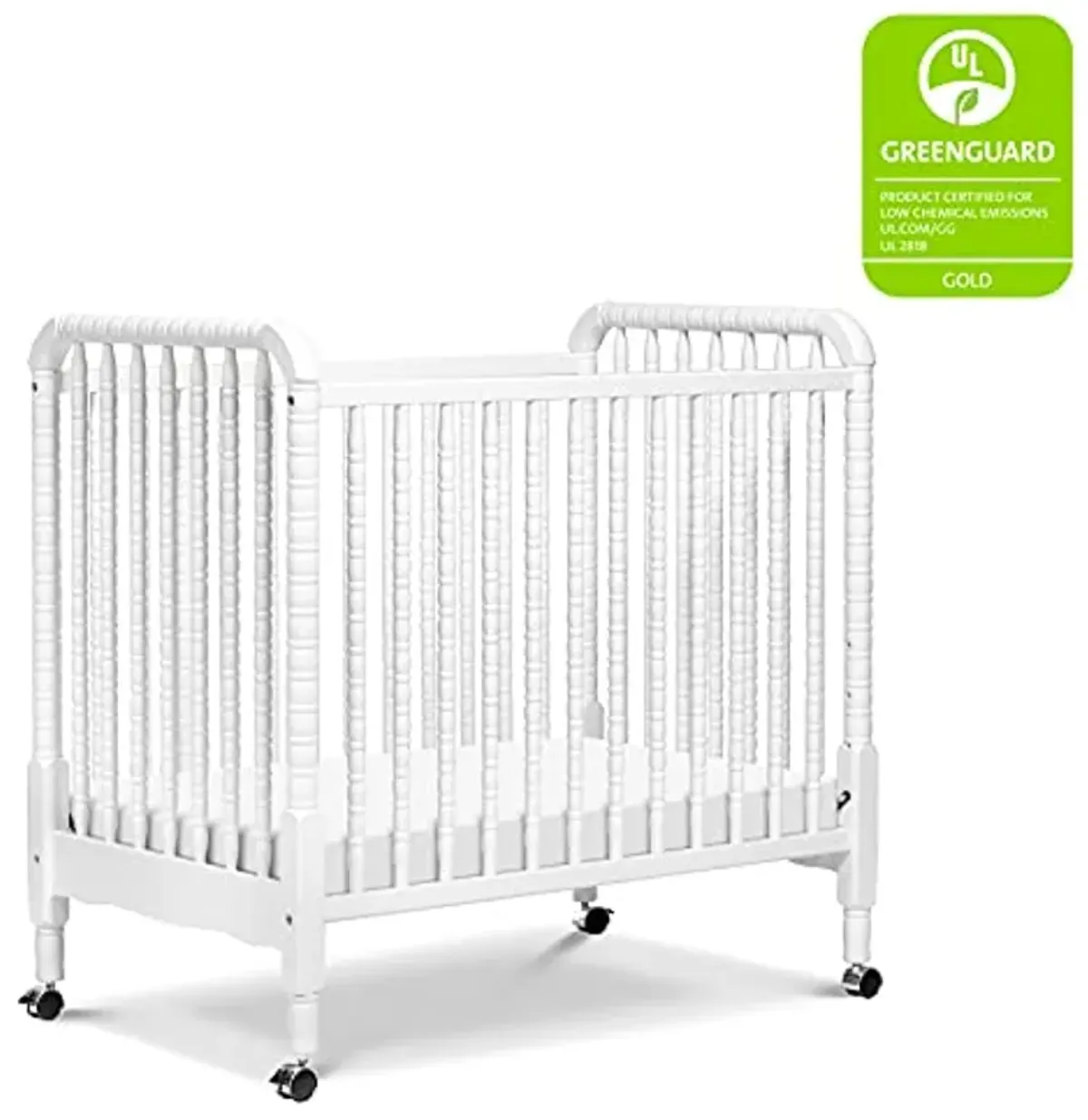 DaVinci Jenny Lind 3-in-1 Convertible Mini Crib in White, Removable Wheels, Greenguard Gold Certified