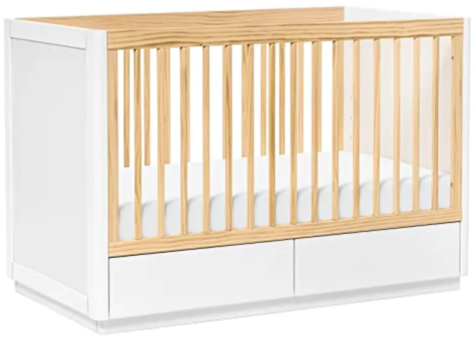 babyletto Bento 3-in-1 Convertible Storage Crib with Toddler Bed Conversion Kit in White and Natural, Undercrib Storage Drawers, Greenguard Gold