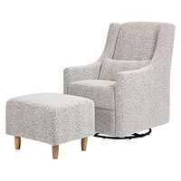 Babyletto Toco Upholstered Swivel Glider and Stationary Ottoman in Black White Boucle, Greenguard Gold and CertiPUR-US Certified