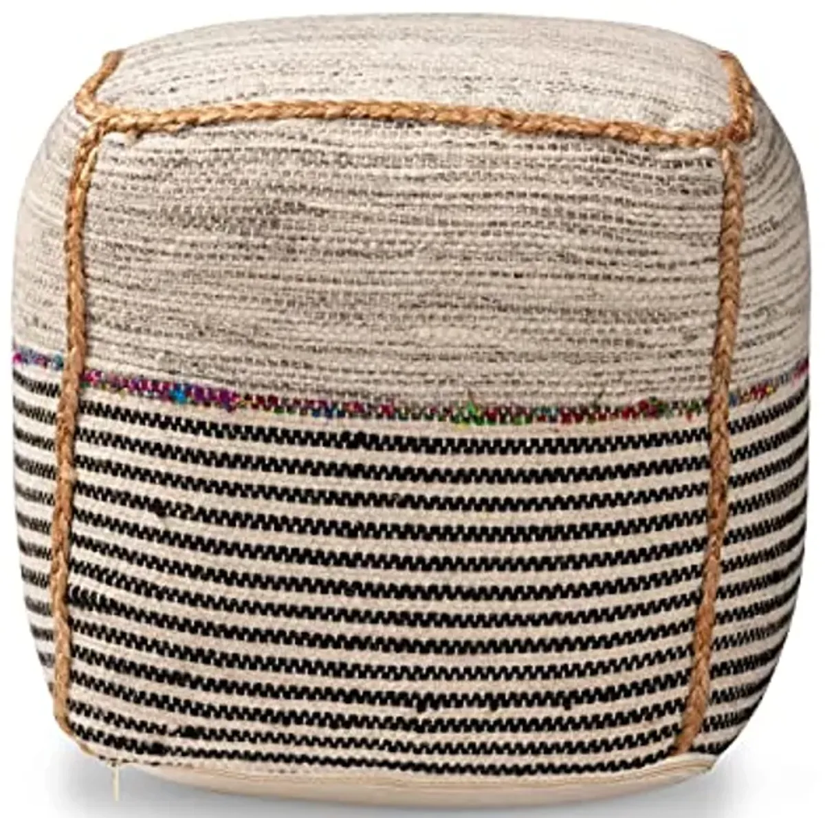 Baxton Studio Arta Modern and Contemporary Bohemian Multi-Colored Handwoven Wool Blend Pouf Ottoman