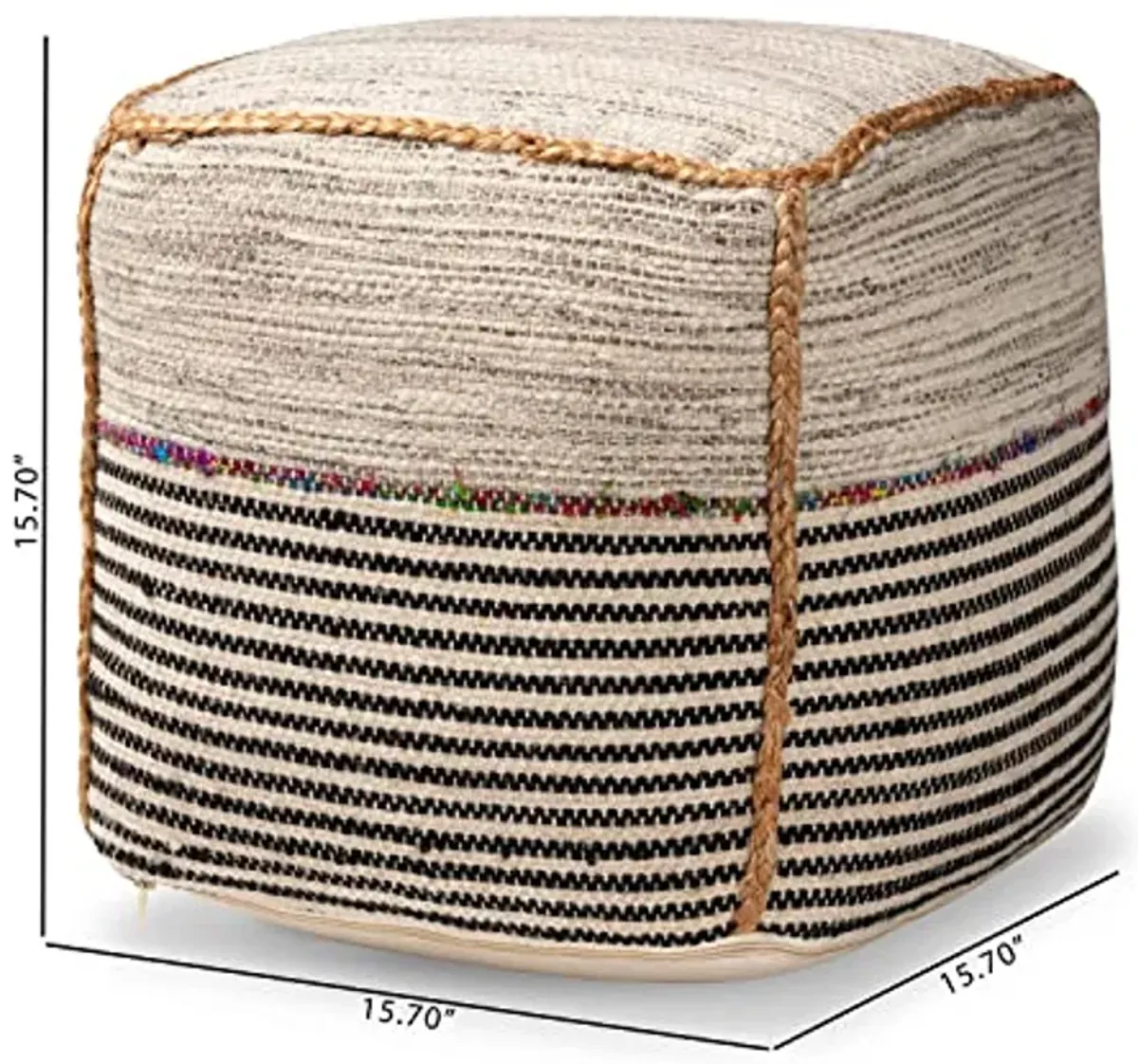 Baxton Studio Arta Modern and Contemporary Bohemian Multi-Colored Handwoven Wool Blend Pouf Ottoman