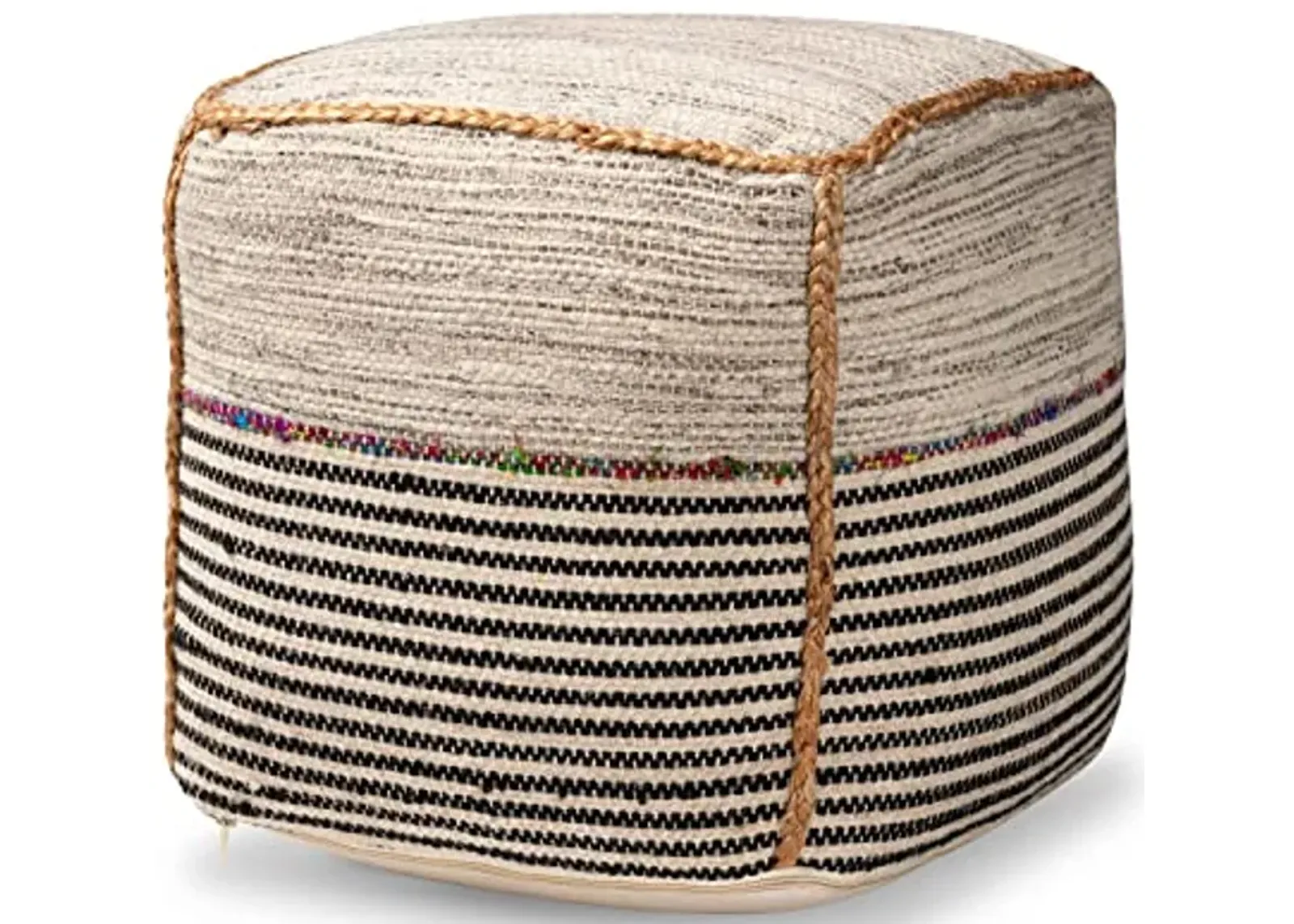 Baxton Studio Arta Modern and Contemporary Bohemian Multi-Colored Handwoven Wool Blend Pouf Ottoman