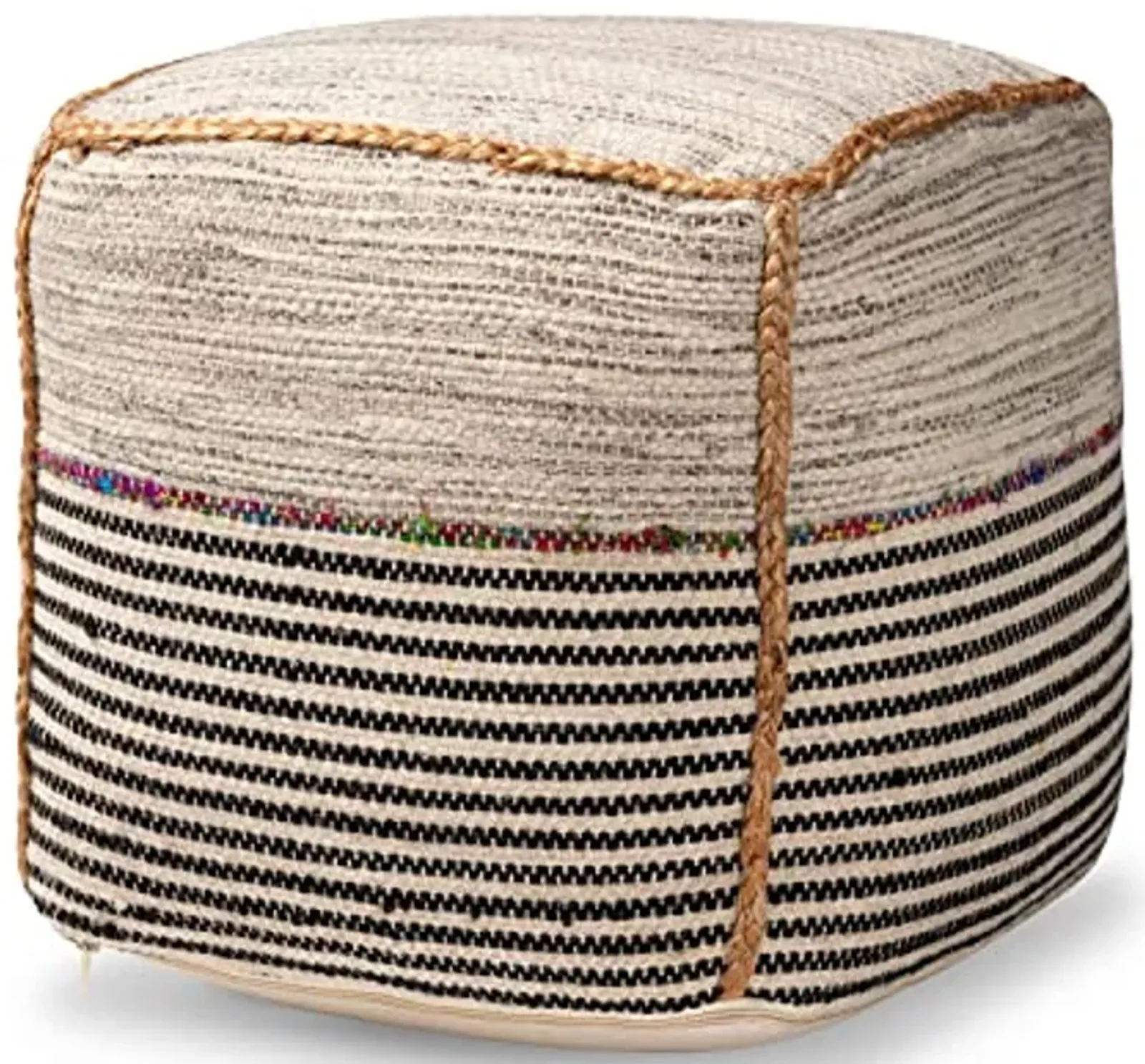 Baxton Studio Arta Modern and Contemporary Bohemian Multi-Colored Handwoven Wool Blend Pouf Ottoman