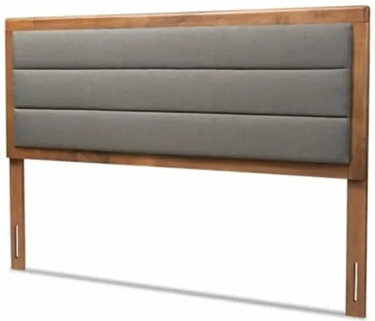 Baxton Studio Dexter Modern and Contemporary Dark Grey Fabric Upholstered and Walnut Brown Finished Wood Queen Size Headboard