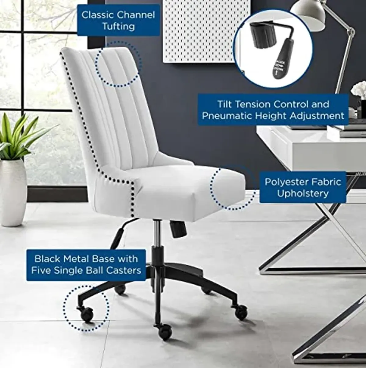 Modway Empower Channel Tufted Fabric Office Chair, Black White