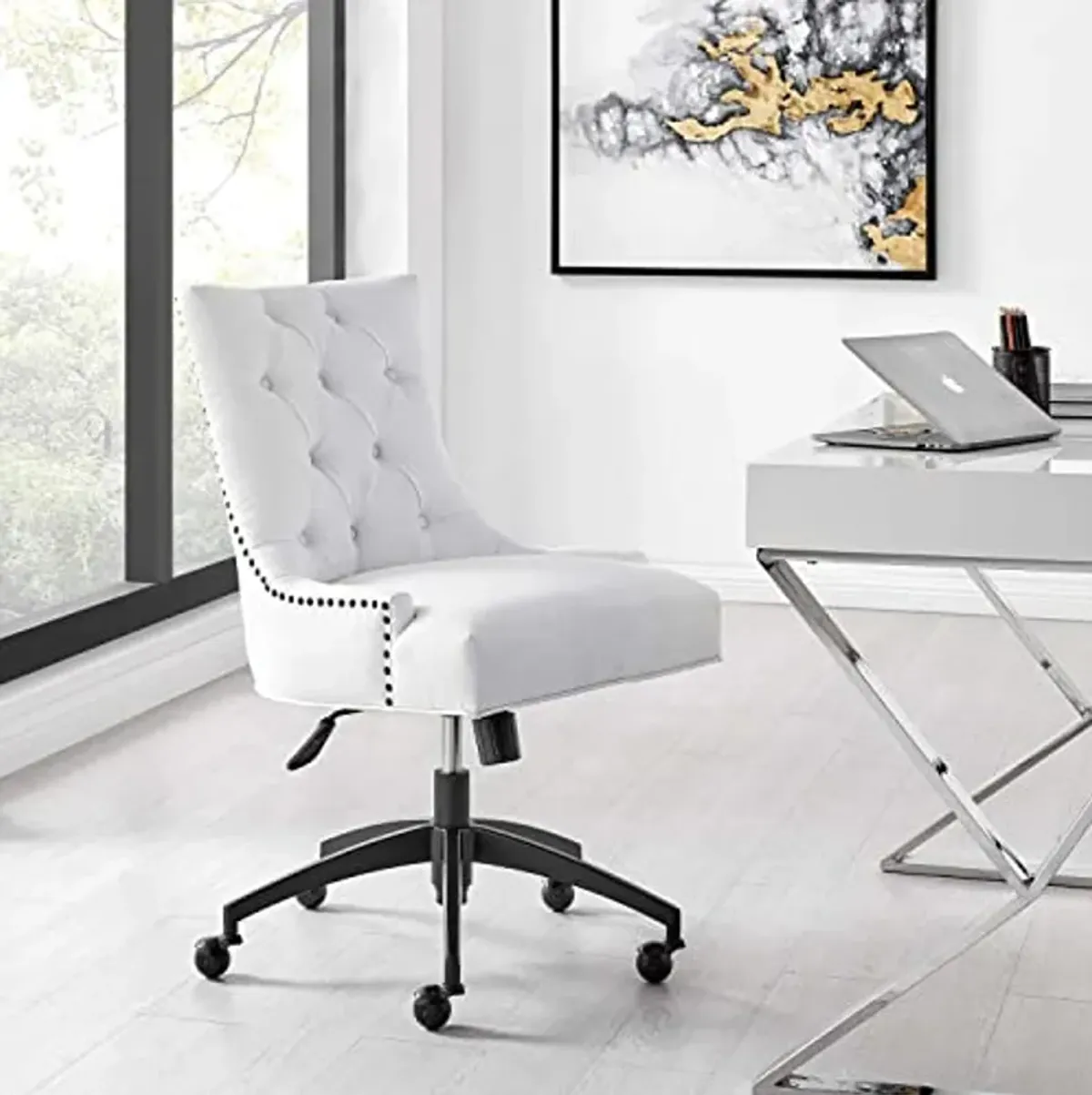 Modway Regent Tufted Fabric Swivel Office Chair, Black White