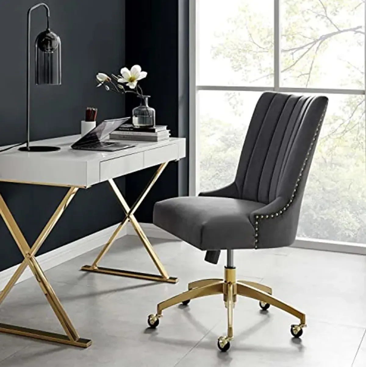 Modway Empower Channel Tufted Performance Velvet Office Chair, Gold Gray