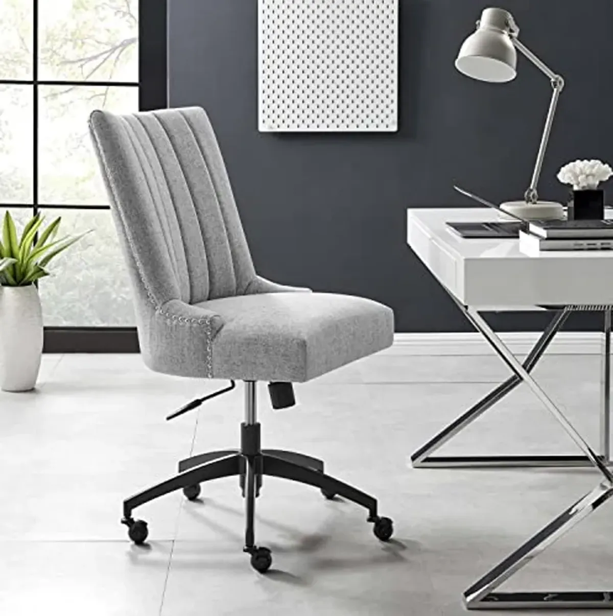 Modway EEI-4576-BLK-LGR Empower Channel Tufted Fabric Office Chair, Black Light Gray