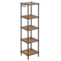 SONGMICS Bathroom Shelf, Storage Rack for Small Space, Total Load Capacity 220 lb, 11.8 x 11.8 x 48.6 Inches, with 5 PP Sheets, Removable Hooks, Extendable Design, Black and Rustic Brown ULGR023B02