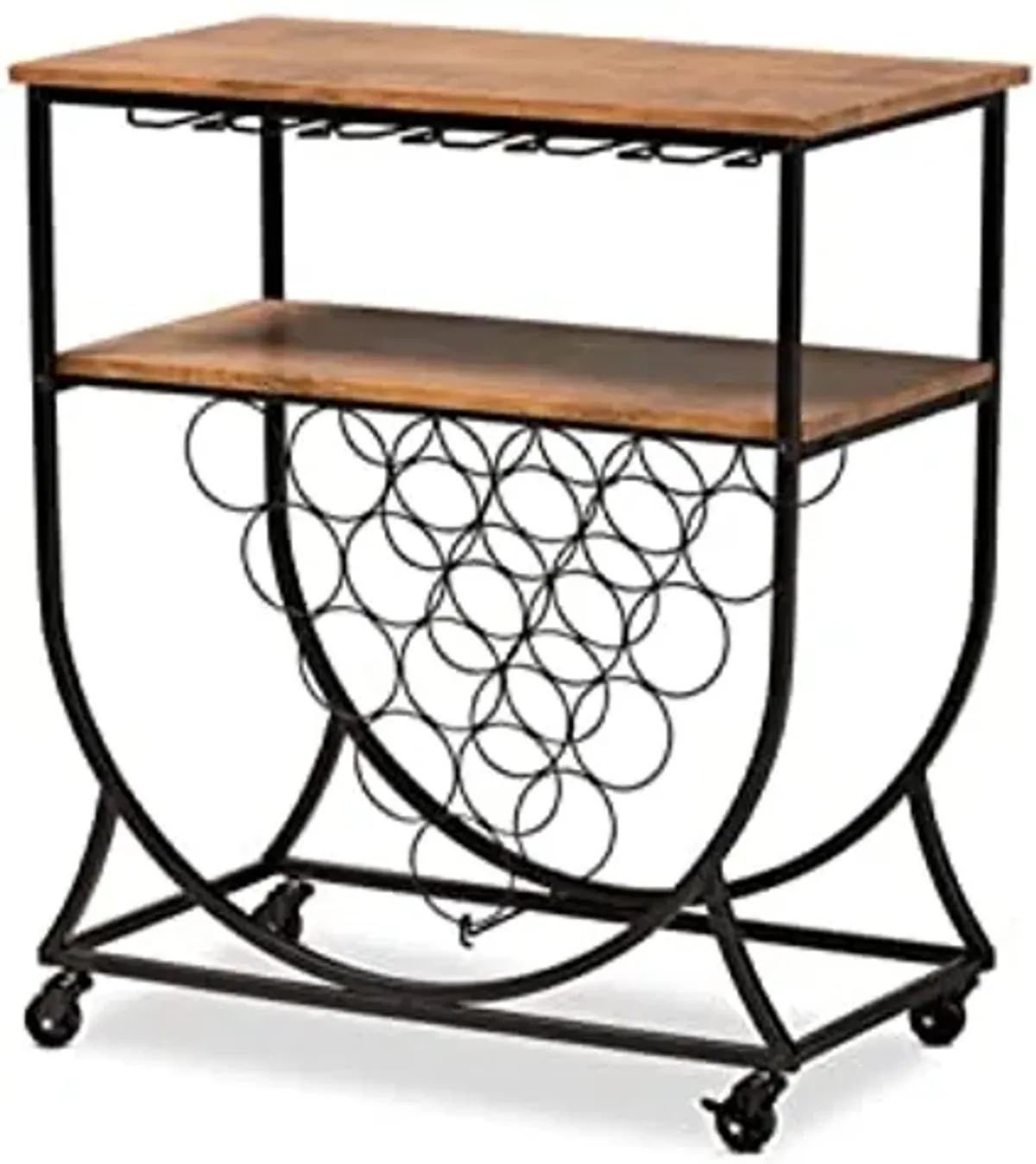 Baxton Studio Dania Antique Vintage Industrial Black Metal and Walnut Finished Wood Mobile Wine Bar Cart