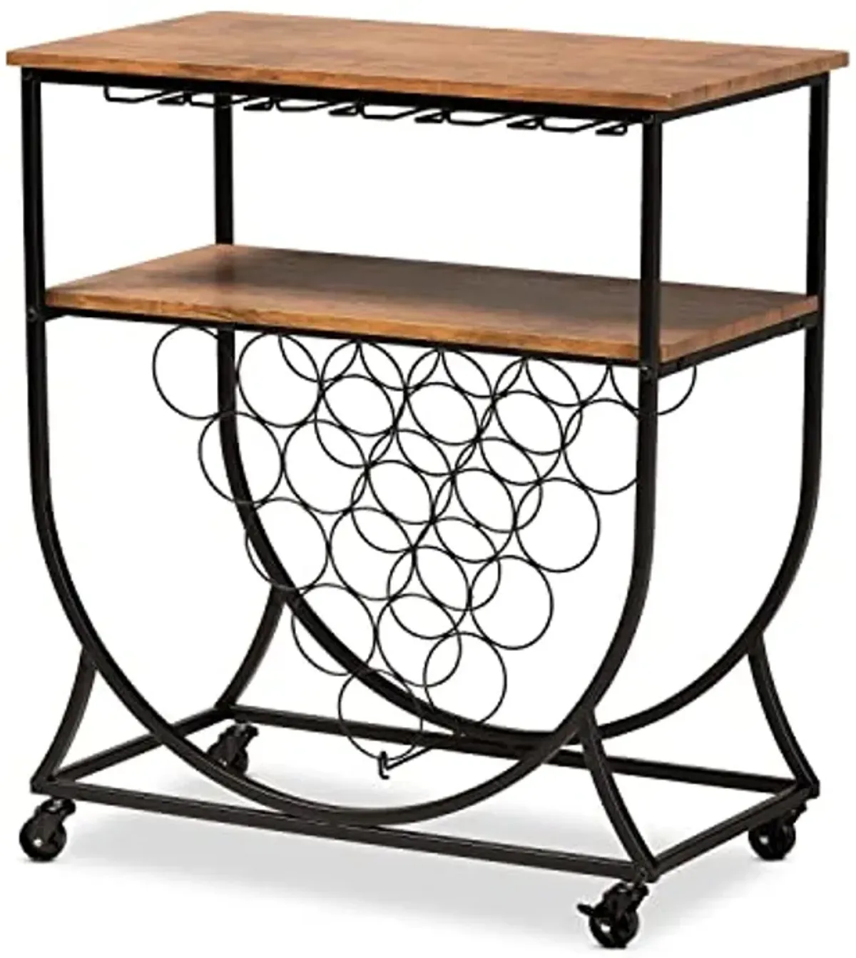 Baxton Studio Dania Antique Vintage Industrial Black Metal and Walnut Finished Wood Mobile Wine Bar Cart